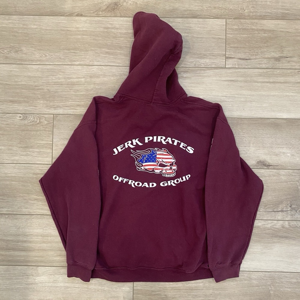 Jerk Pirates Offroad Group Burgundy Hoodie Adult Size Large Streetwear Grunge